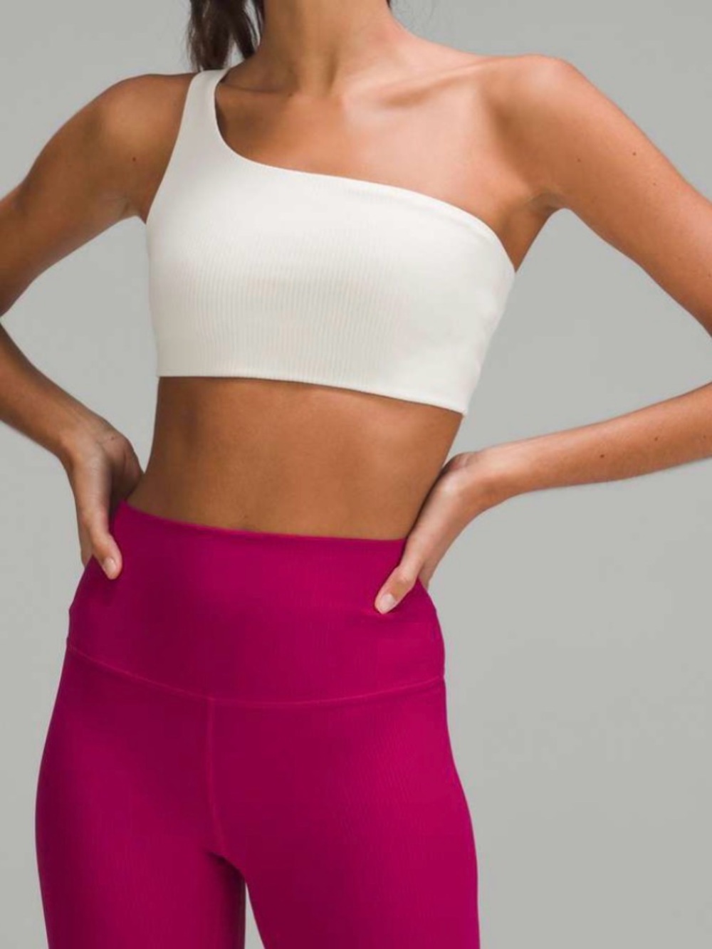 Lululemon One-Shoulder Ribbed Sports Bra in Cream